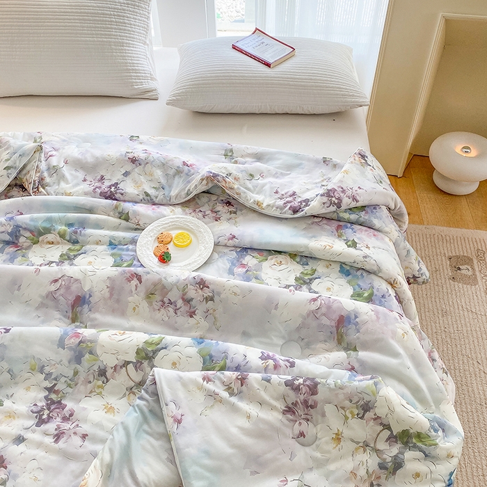 91家纺网 家纺一手货源 找家纺 七里香 2025新款防锦安带氨纶5D凉感丝夏被 仙境