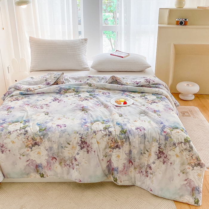 91家纺网 家纺一手货源 找家纺 七里香 2025新款防锦安带氨纶5D凉感丝夏被 仙境