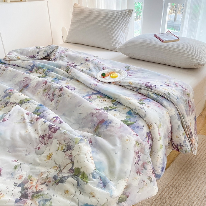 91家纺网 家纺一手货源 找家纺 七里香 2025新款防锦安带氨纶5D凉感丝夏被 仙境