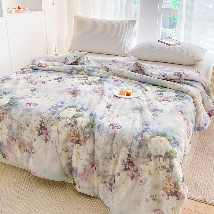 91家纺网 家纺一手货源 找家纺 七里香 2025新款防锦安带氨纶5D凉感丝夏被 仙境