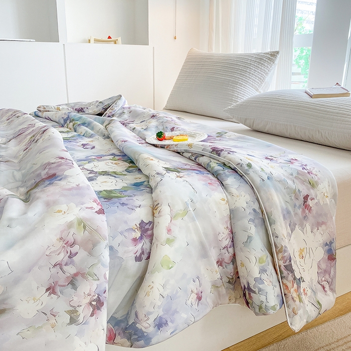 91家纺网 家纺一手货源 找家纺 七里香 2025新款防锦安带氨纶5D凉感丝夏被 仙境