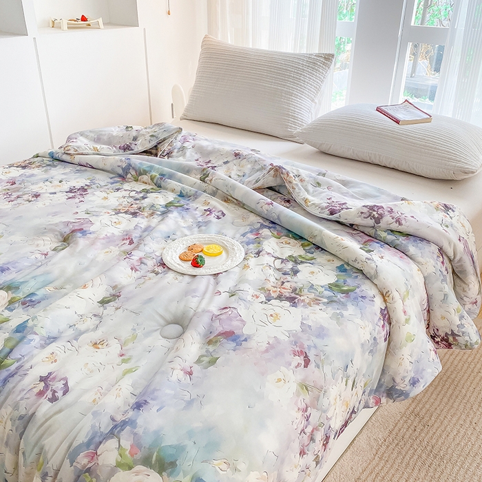 91家纺网 家纺一手货源 找家纺 七里香 2025新款防锦安带氨纶5D凉感丝夏被 仙境