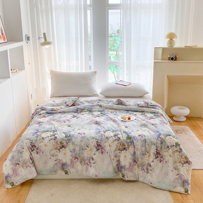 91家纺网 家纺一手货源 找家纺 七里香 2025新款防锦安带氨纶5D凉感丝夏被 仙境