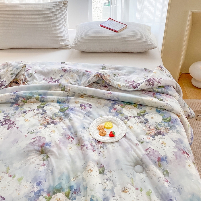 91家纺网 家纺一手货源 找家纺 七里香 2025新款防锦安带氨纶5D凉感丝夏被 仙境