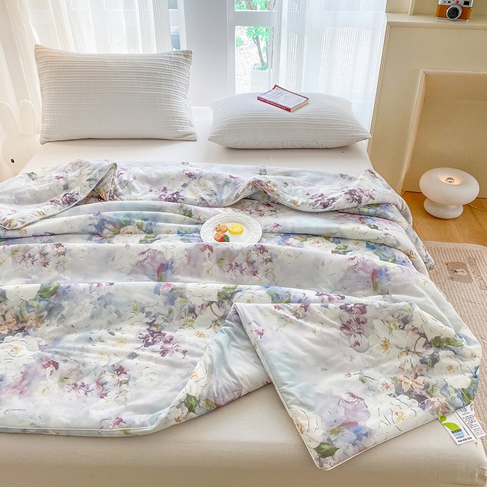 91家纺网 家纺一手货源 找家纺 七里香 2025新款防锦安带氨纶5D凉感丝夏被 仙境