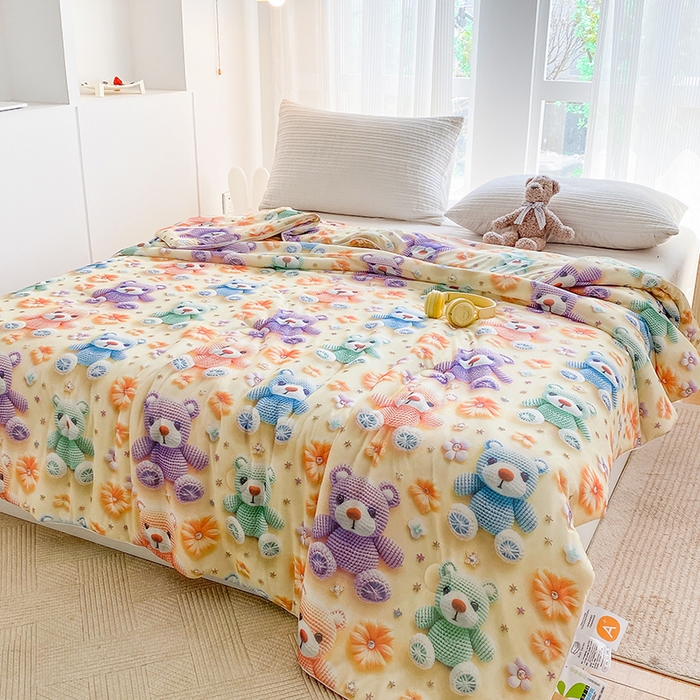 91家纺网 家纺一手货源 找家纺 七里香 2025新款防锦安带氨纶5D凉感丝夏被 小熊