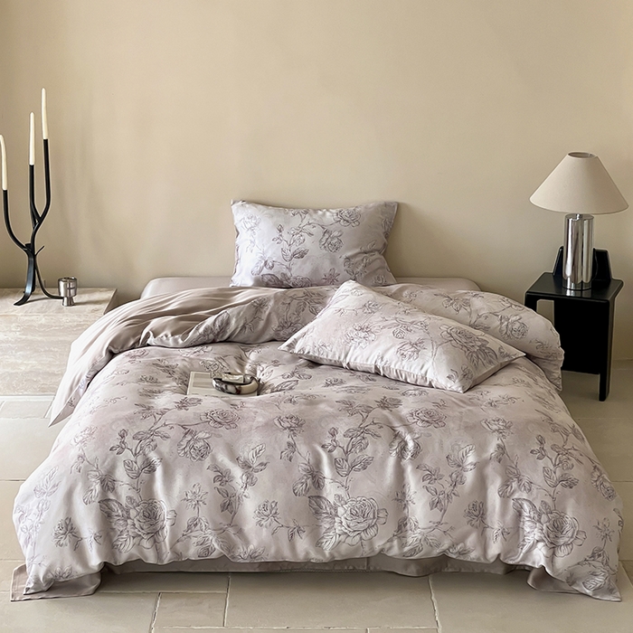 91家纺网 家纺一手货源 找家纺 禾时 2025新款60S兰精天丝数码印花暗合简约款四件套 夏洛-玉