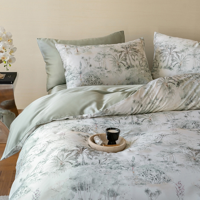 91家纺网 家纺一手货源 找家纺 禾时 2025新款60S兰精天丝数码印花暗合简约款四件套 丛林幻想-绿