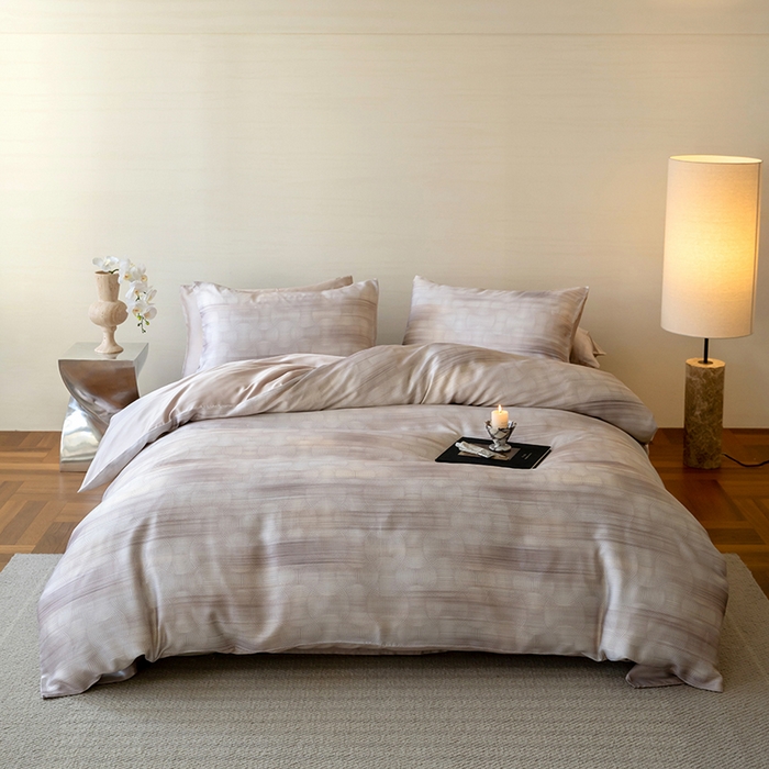 禾时 2025新款60S兰精天丝数码印花暗合简约款四件套 卡西纳-咖