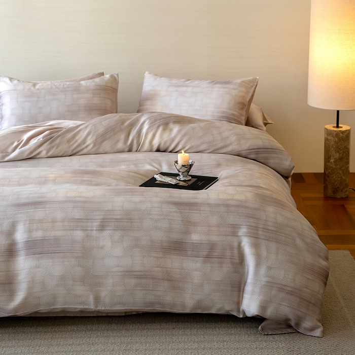 91家纺网 家纺一手货源 找家纺 禾时 2025新款60S兰精天丝数码印花暗合简约款四件套 卡西纳-咖