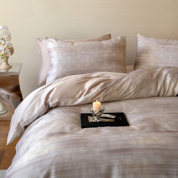 91家纺网 家纺一手货源 找家纺 禾时 2025新款60S兰精天丝数码印花暗合简约款四件套 卡西纳-咖