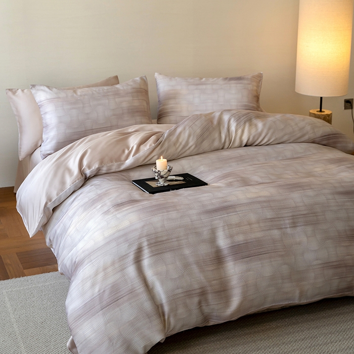 91家纺网 家纺一手货源 找家纺 禾时 2025新款60S兰精天丝数码印花暗合简约款四件套 卡西纳-咖