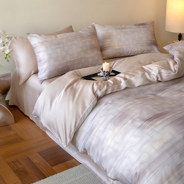 91家纺网 家纺一手货源 找家纺 禾时 2025新款60S兰精天丝数码印花暗合简约款四件套 卡西纳-咖