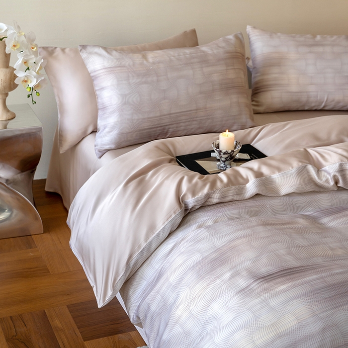 91家纺网 家纺一手货源 找家纺 禾时 2025新款60S兰精天丝数码印花暗合简约款四件套 卡西纳-咖