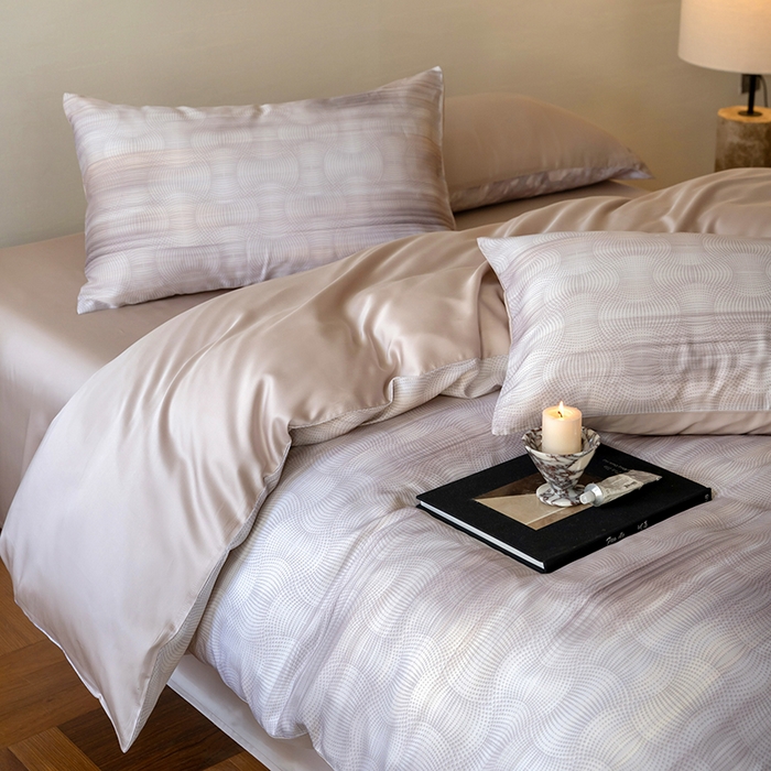 91家纺网 家纺一手货源 找家纺 禾时 2025新款60S兰精天丝数码印花暗合简约款四件套 卡西纳-咖