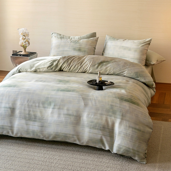 91家纺网 家纺一手货源 找家纺 禾时 2025新款60S兰精天丝数码印花暗合简约款四件套 卡西纳-绿