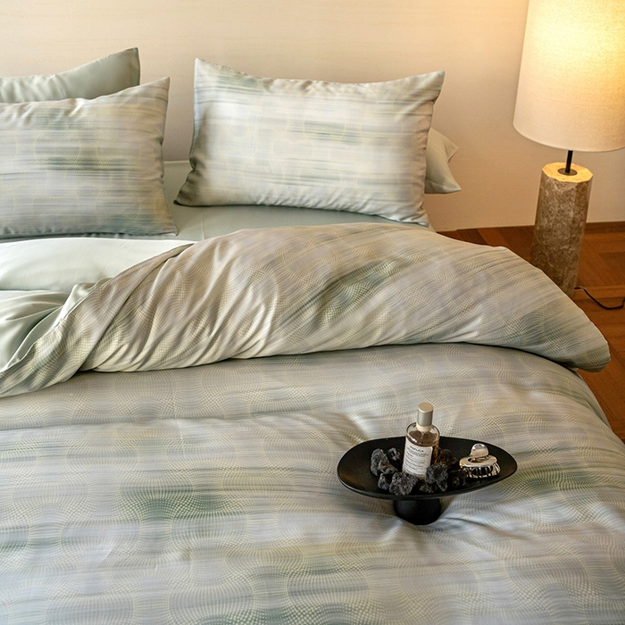 91家纺网 家纺一手货源 找家纺 禾时 2025新款60S兰精天丝数码印花暗合简约款四件套 卡西纳-绿