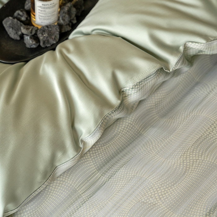 91家纺网 家纺一手货源 找家纺 禾时 2025新款60S兰精天丝数码印花暗合简约款四件套 卡西纳-绿