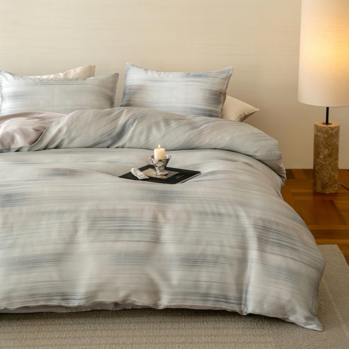 91家纺网 家纺一手货源 找家纺 禾时 2025新款60S兰精天丝数码印花暗合简约款四件套 卡西纳-紫