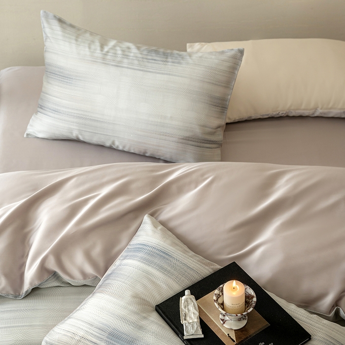 91家纺网 家纺一手货源 找家纺 禾时 2025新款60S兰精天丝数码印花暗合简约款四件套 卡西纳-紫