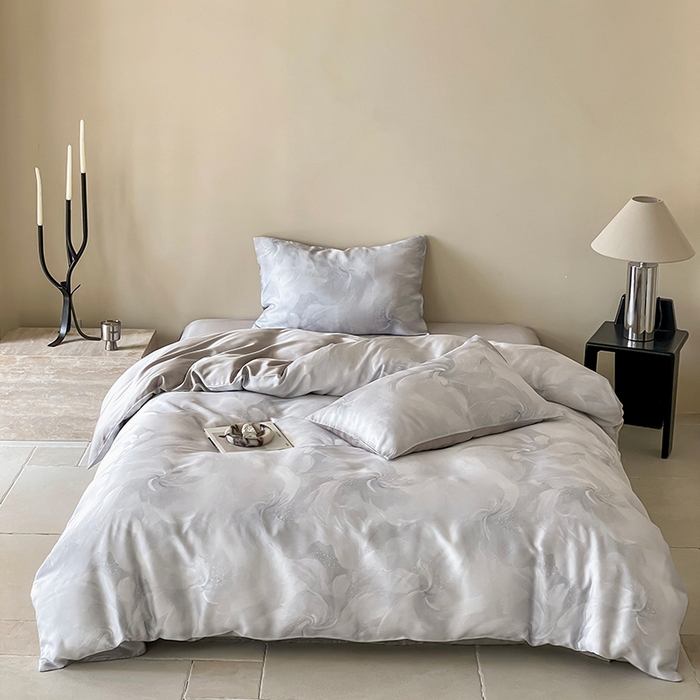 禾时 2025新款60S兰精天丝数码印花暗合简约款四件套 莫斯-灰