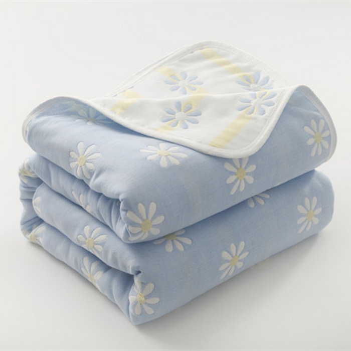  （提供买家秀 爆款花型 不断货）2025新款六层纱布毛巾被 菊花蓝