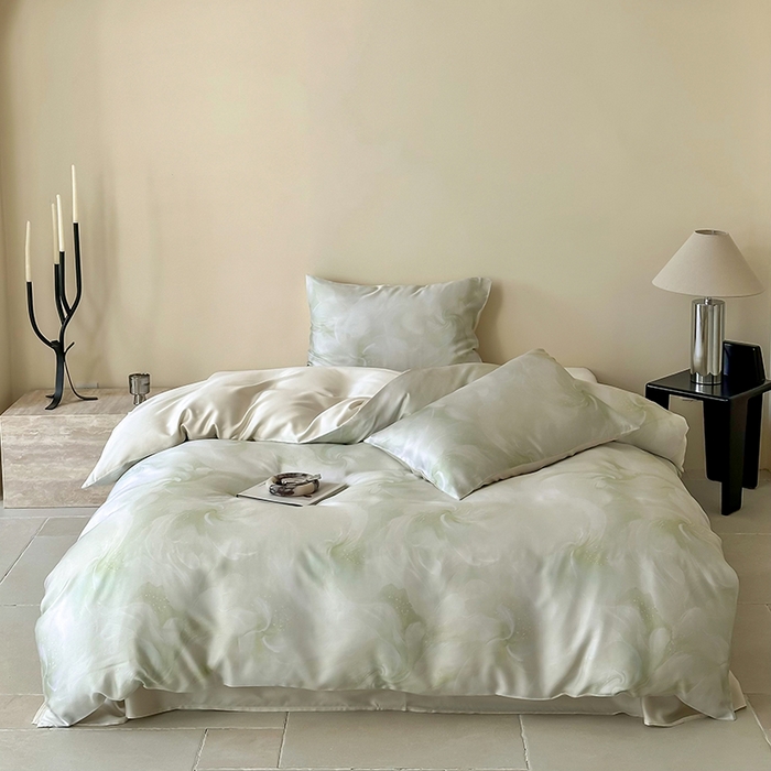 禾时 2025新款60S兰精天丝数码印花暗合简约款四件套 莫斯-绿