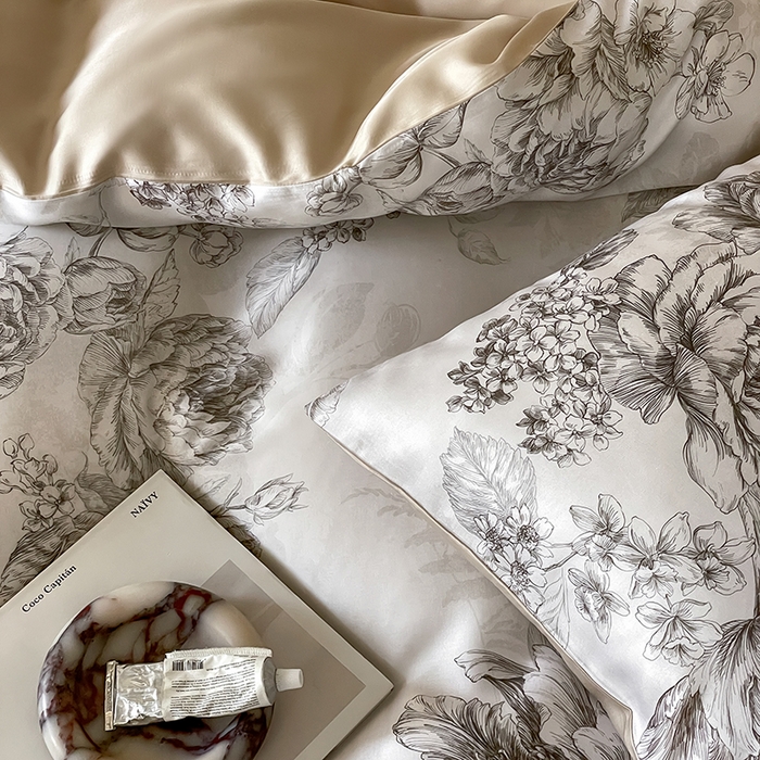 91家纺网 家纺一手货源 找家纺 禾时 2025新款60S兰精天丝数码印花暗合简约款四件套 沁香-咖