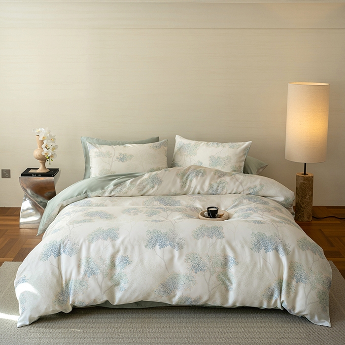 禾时 2025新款60S兰精天丝数码印花暗合简约款四件套 如愿-绿