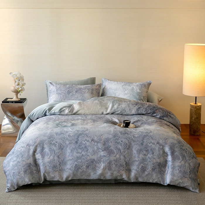 禾时 2025新款60S兰精天丝数码印花暗合简约款四件套 望川-蓝