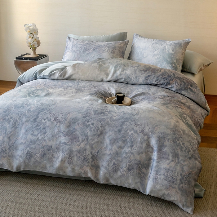 91家纺网 家纺一手货源 找家纺 禾时 2025新款60S兰精天丝数码印花暗合简约款四件套 望川-蓝