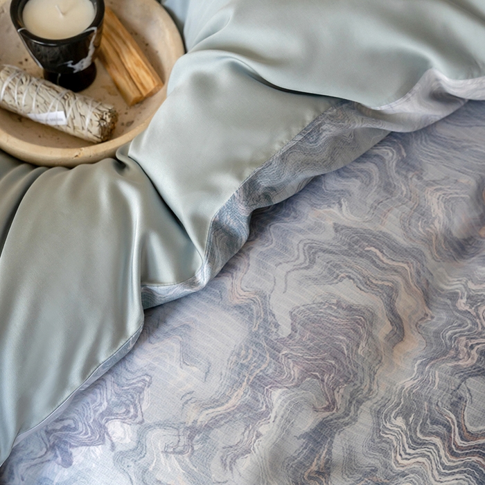 91家纺网 家纺一手货源 找家纺 禾时 2025新款60S兰精天丝数码印花暗合简约款四件套 望川-蓝