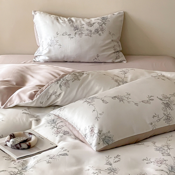 91家纺网 家纺一手货源 找家纺 禾时 2025新款60S兰精天丝数码印花暗合简约款四件套 夕瑶-白玉