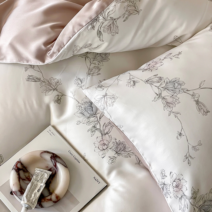 91家纺网 家纺一手货源 找家纺 禾时 2025新款60S兰精天丝数码印花暗合简约款四件套 夕瑶-白玉