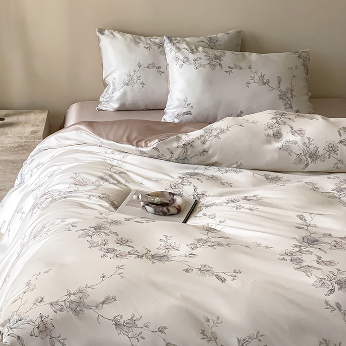 91家纺网 家纺一手货源 找家纺 禾时 2025新款60S兰精天丝数码印花暗合简约款四件套 夕瑶-白玉