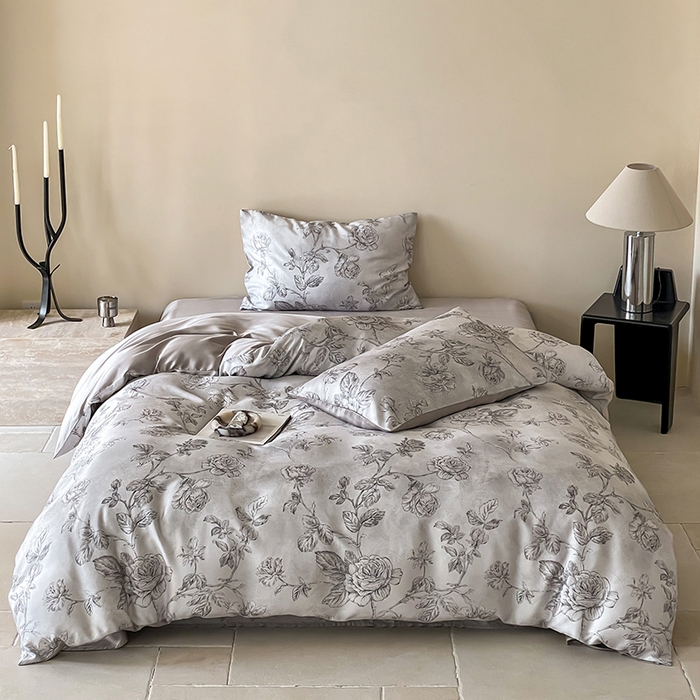 禾时 2025新款60S兰精天丝数码印花暗合简约款四件套 夏洛-灰