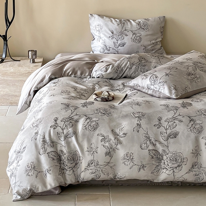 91家纺网 家纺一手货源 找家纺 禾时 2025新款60S兰精天丝数码印花暗合简约款四件套 夏洛-灰