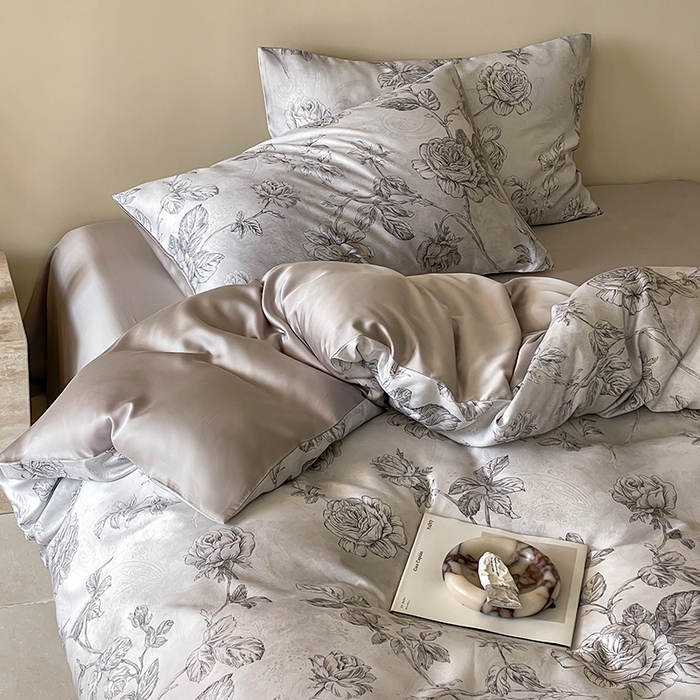 91家纺网 家纺一手货源 找家纺 禾时 2025新款60S兰精天丝数码印花暗合简约款四件套 夏洛-灰