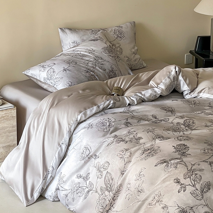 91家纺网 家纺一手货源 找家纺 禾时 2025新款60S兰精天丝数码印花暗合简约款四件套 夏洛-灰