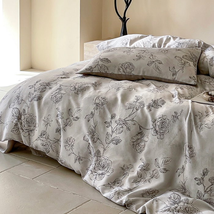 91家纺网 家纺一手货源 找家纺 禾时 2025新款60S兰精天丝数码印花暗合简约款四件套 夏洛-灰