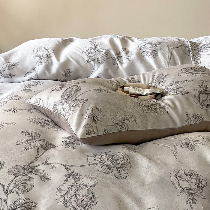 91家纺网 家纺一手货源 找家纺 禾时 2025新款60S兰精天丝数码印花暗合简约款四件套 夏洛-灰