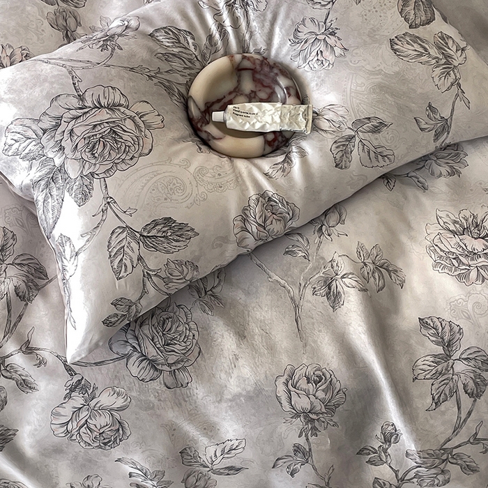 91家纺网 家纺一手货源 找家纺 禾时 2025新款60S兰精天丝数码印花暗合简约款四件套 夏洛-灰