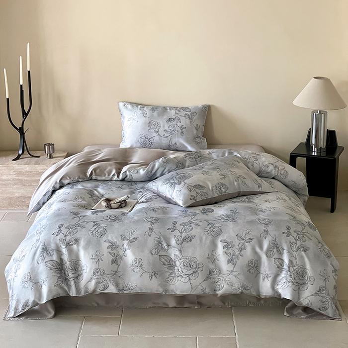 禾时 2025新款60S兰精天丝数码印花暗合简约款四件套 夏洛-蓝