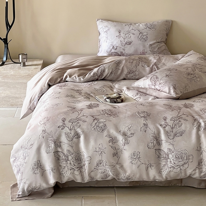 91家纺网 家纺一手货源 找家纺 禾时 2025新款60S兰精天丝数码印花暗合简约款四件套 夏洛-玉