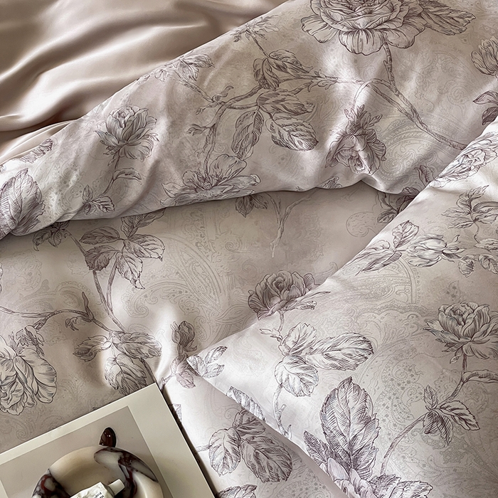 91家纺网 家纺一手货源 找家纺 禾时 2025新款60S兰精天丝数码印花暗合简约款四件套 夏洛-玉