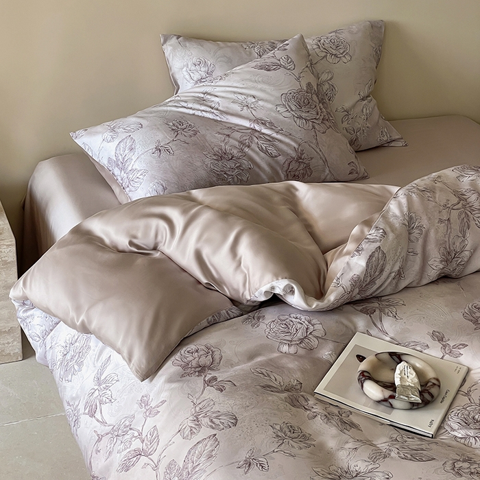 91家纺网 家纺一手货源 找家纺 禾时 2025新款60S兰精天丝数码印花暗合简约款四件套 夏洛-玉