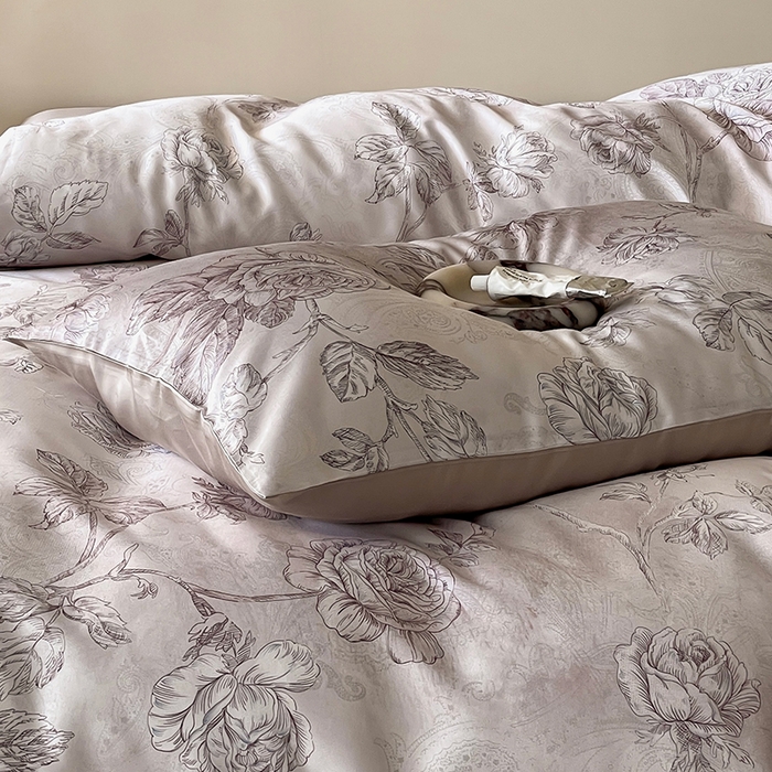 91家纺网 家纺一手货源 找家纺 禾时 2025新款60S兰精天丝数码印花暗合简约款四件套 夏洛-玉