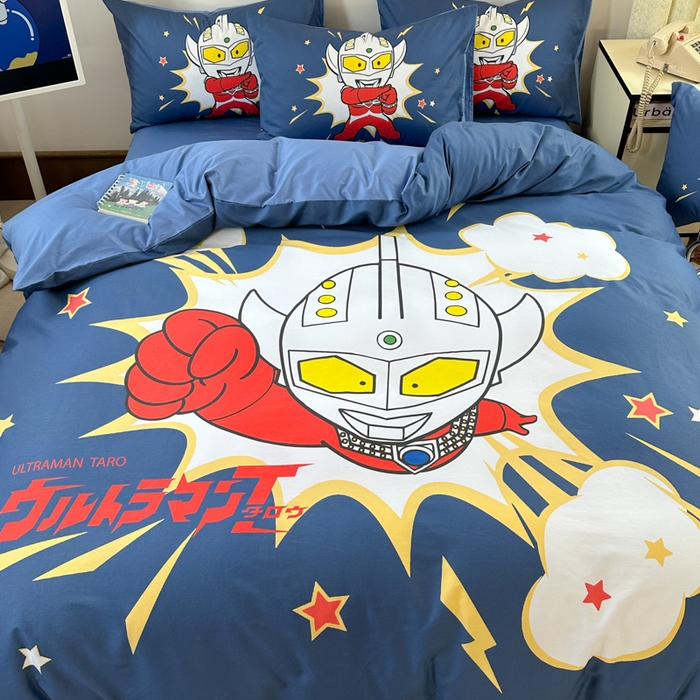 91家纺网 家纺一手货源 找家纺 金爱家 2025新款纯棉数码印花系列四件套-奥特曼 D-突破重围