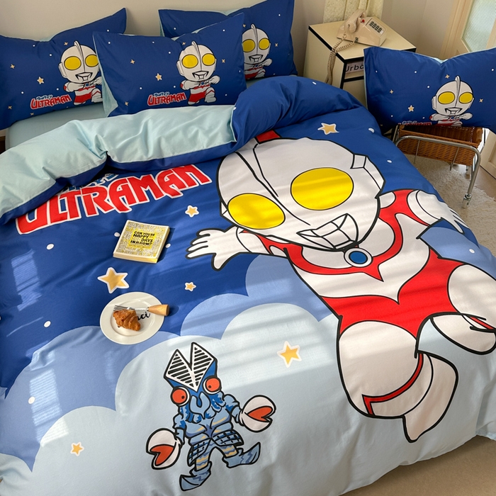 91家纺网 家纺一手货源 找家纺 金爱家 2025新款纯棉数码印花系列四件套-奥特曼 D-星际漫步