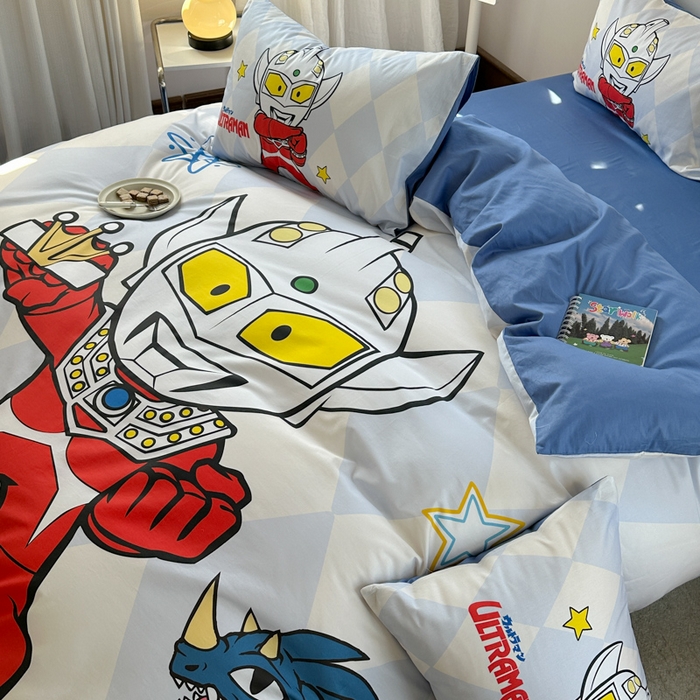 91家纺网 家纺一手货源 找家纺 金爱家 2025新款纯棉数码印花系列四件套-奥特曼 D-奥特曼徽章